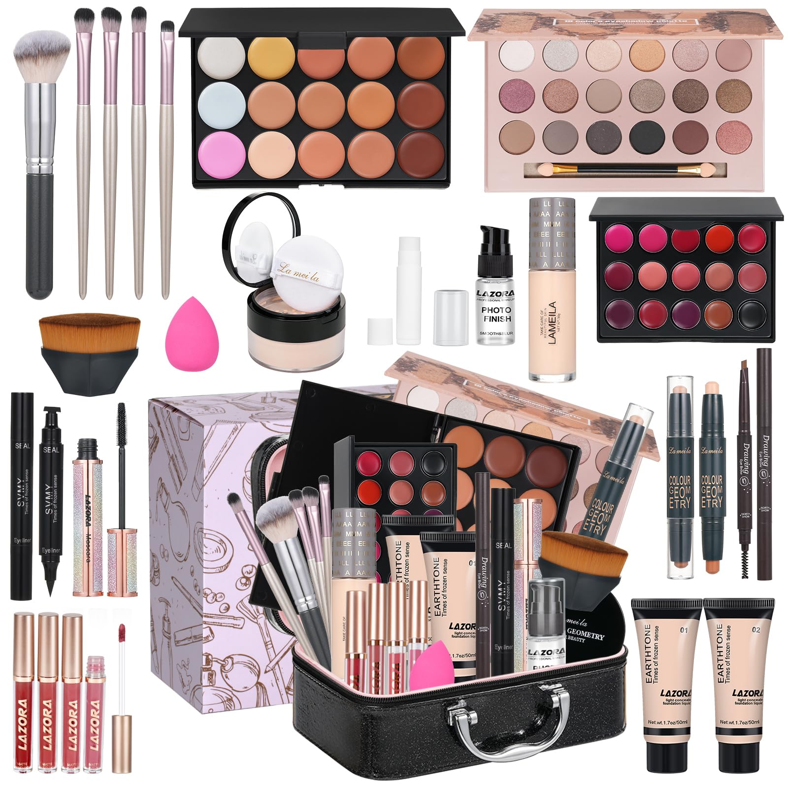 All in One Makeup Kit for Women Multi-Purpose Makeup Kit - Eyeshadow Palette Concealer Foundation Adult Professional and Beginner Makeup Kits Portable Full Trunk Makeup Kit Womens Full Makeup Kit