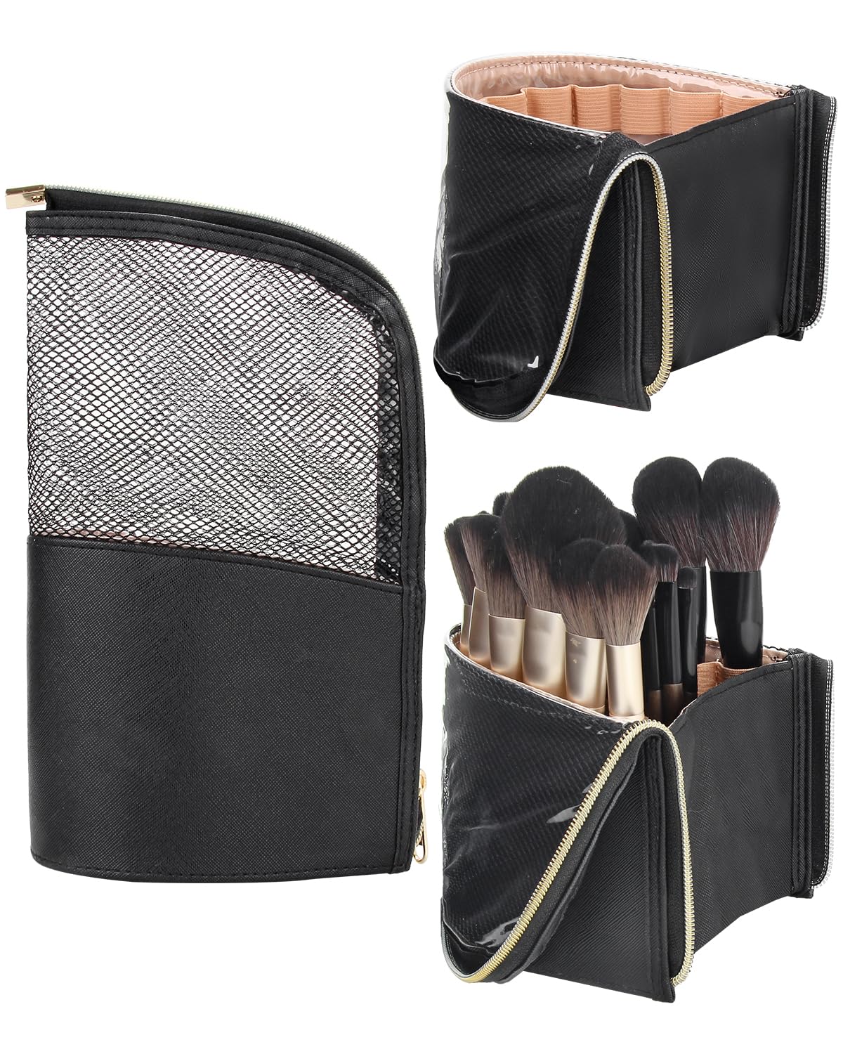 MONSTINA Makeup Brush Organzier BagHigh Capacity Portable Stand-Up Makeup Brush HolderProfessional Artist Makeup Brush Sets Case Waterproof Dust-proof Makeup Brush Cup(ExtraBlack)